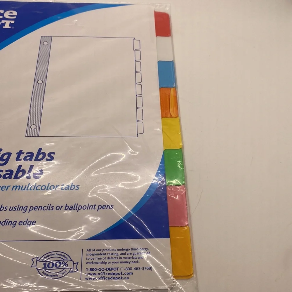 NWT Office Depot 8 Big Erasable Tabs Two Sets (16 total) multicolor.Customizable